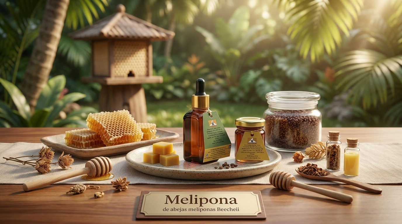 Productos de la colmena XUUMIEL con miel, elixir y polen